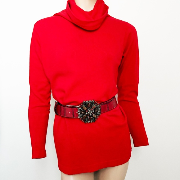 Leatherock Wide Belt Gem Embellished Buckle Red Croc Stamp Leather Strap Size 32 - Picture 5 of 11